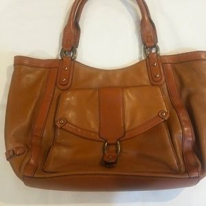 COLE HAAN LEATHER TOTE HANDBAG WITH FRANT PACKET LINED OUTER INSIDE  3 pocket